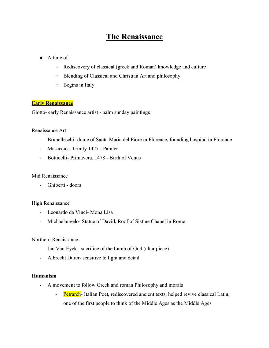 European History The Renaissance - Page 1