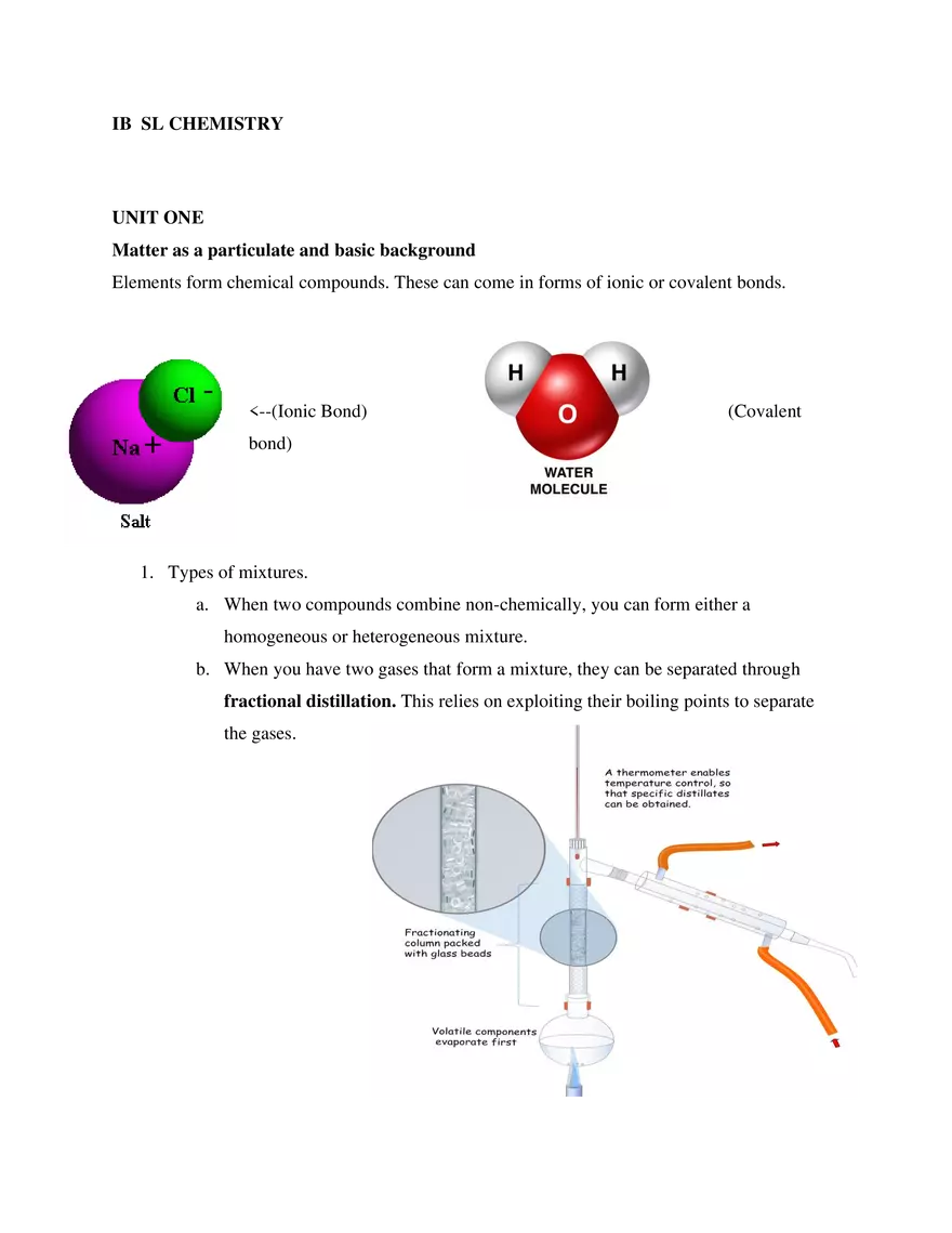 IB SL Chemistry Unit 1 - Page 1
