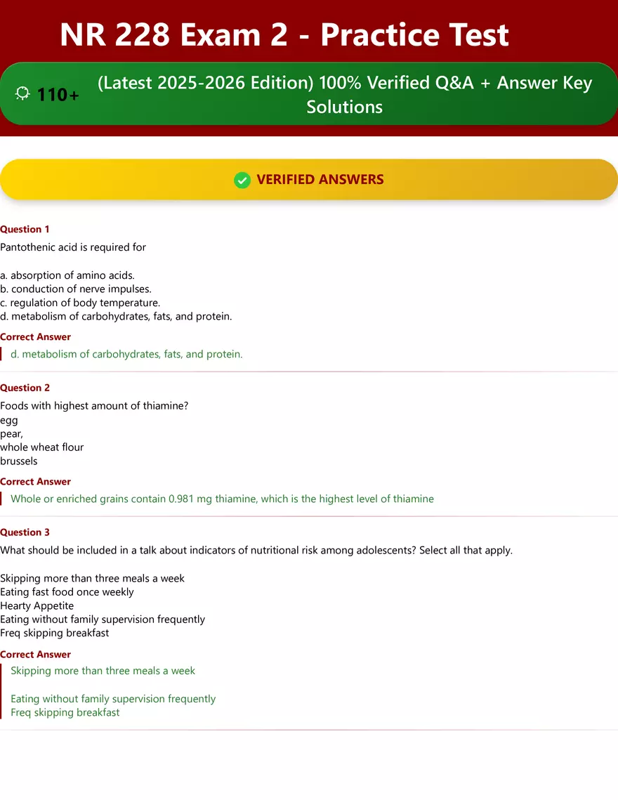 NR 228 Exam 2 - Practice Test Answer Key Solutions - Page 1