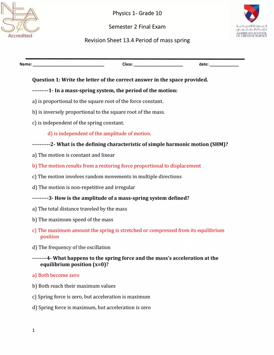 Period of Mass Spring - Page 1