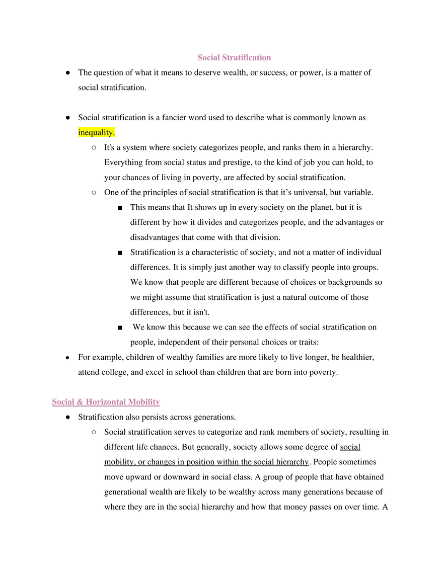 Sociology Unit 2 Race, Gender, & Social Stratification - Page 7