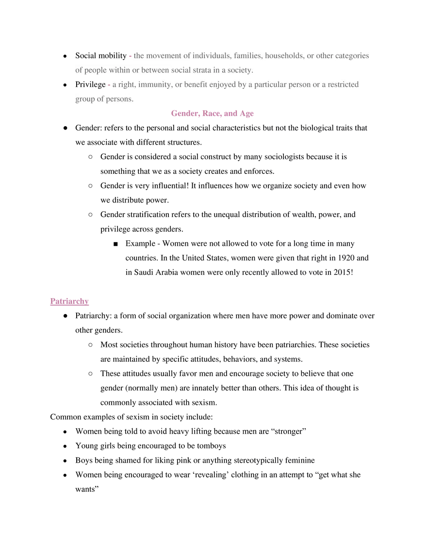 Sociology Unit 2 Race, Gender, & Social Stratification - Page 2