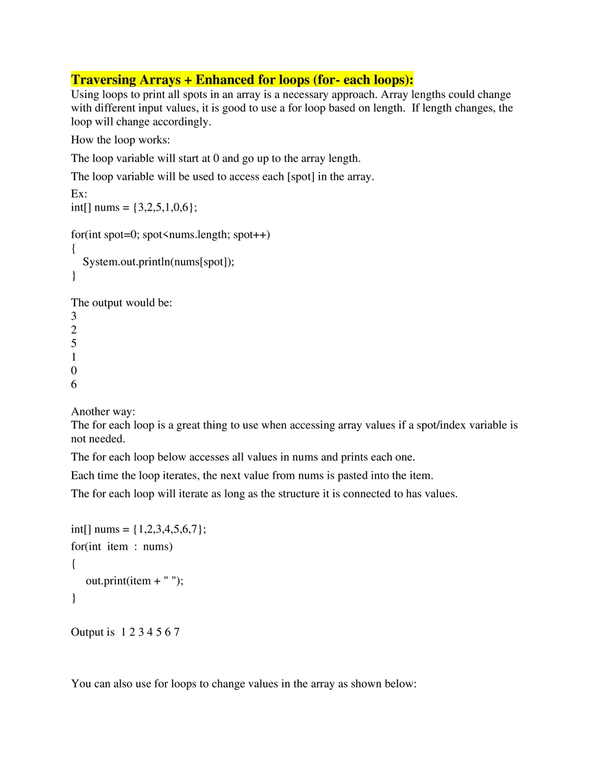 AP Computer Science A   Unit 6 Arrays - Page 3