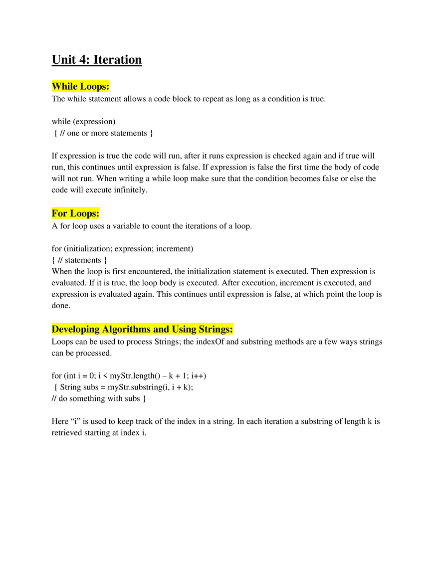 AP Computer Science A   Unit 4 Iteration - Page 1