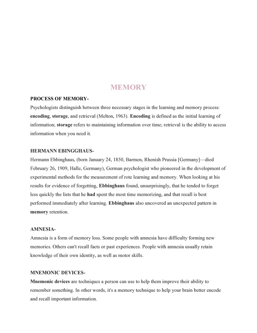 Psychology  7. Memory - Page 1