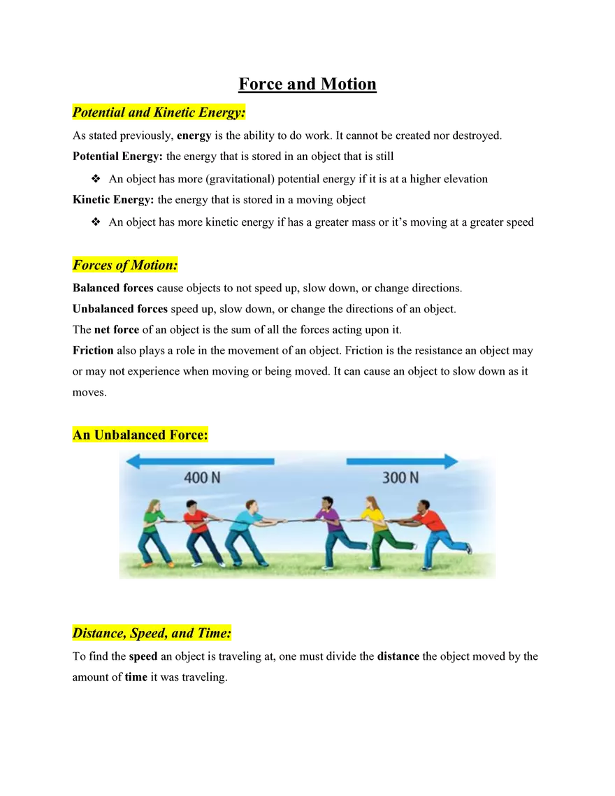 Force and Motion Notes - Page 1