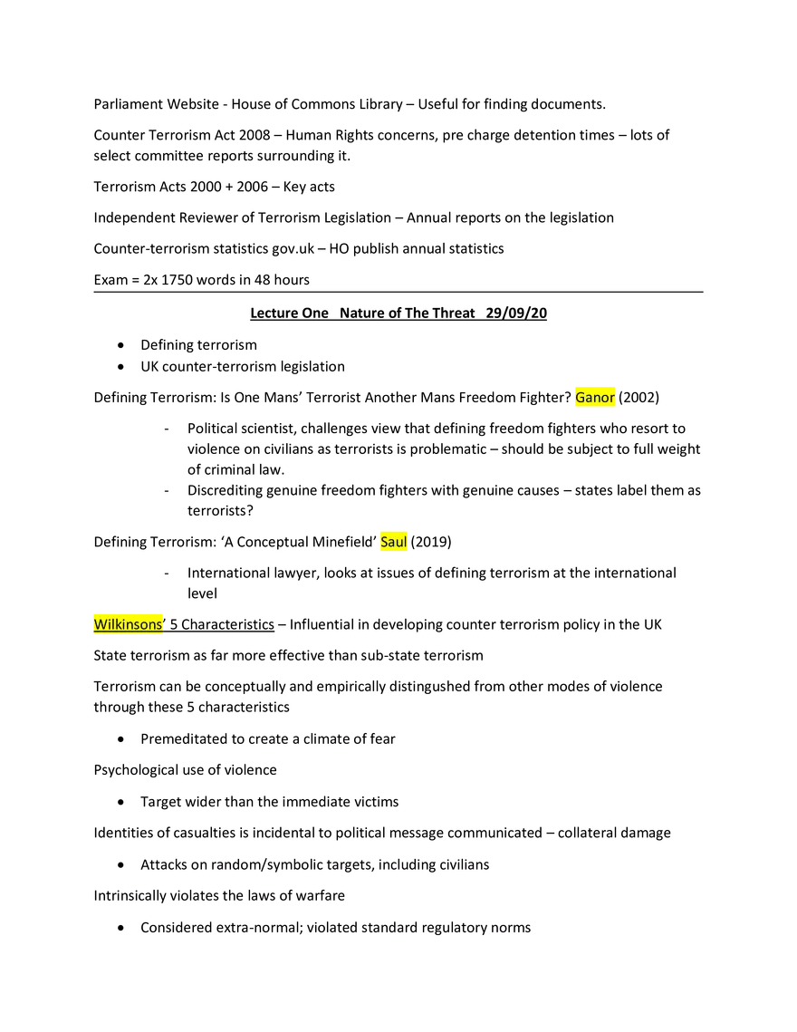 Lecture 1 Defining Terrorism - Page 1
