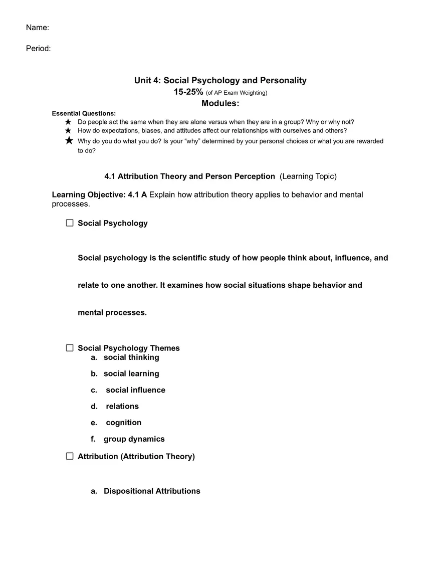 Unit 4: Social Psychology and Personality - Page 1