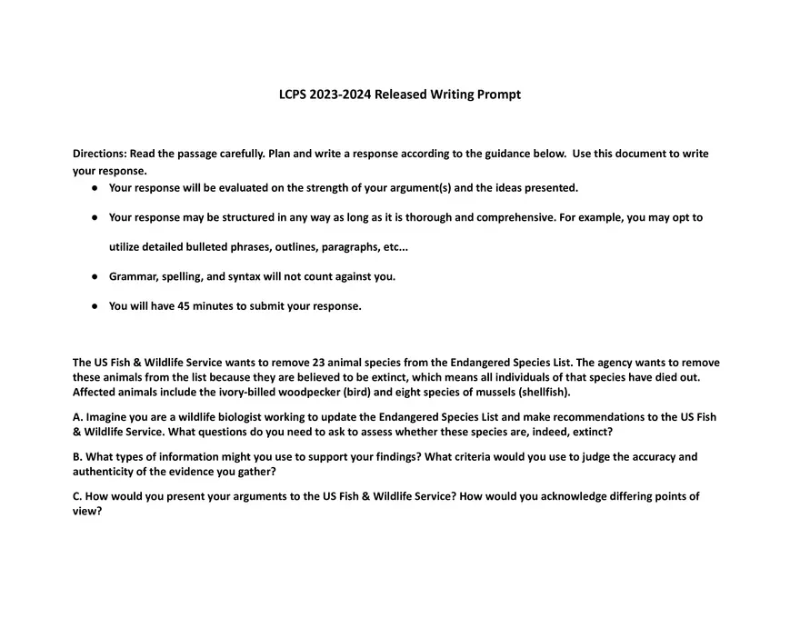 Released Writing Prompt and Rubric - Page 1