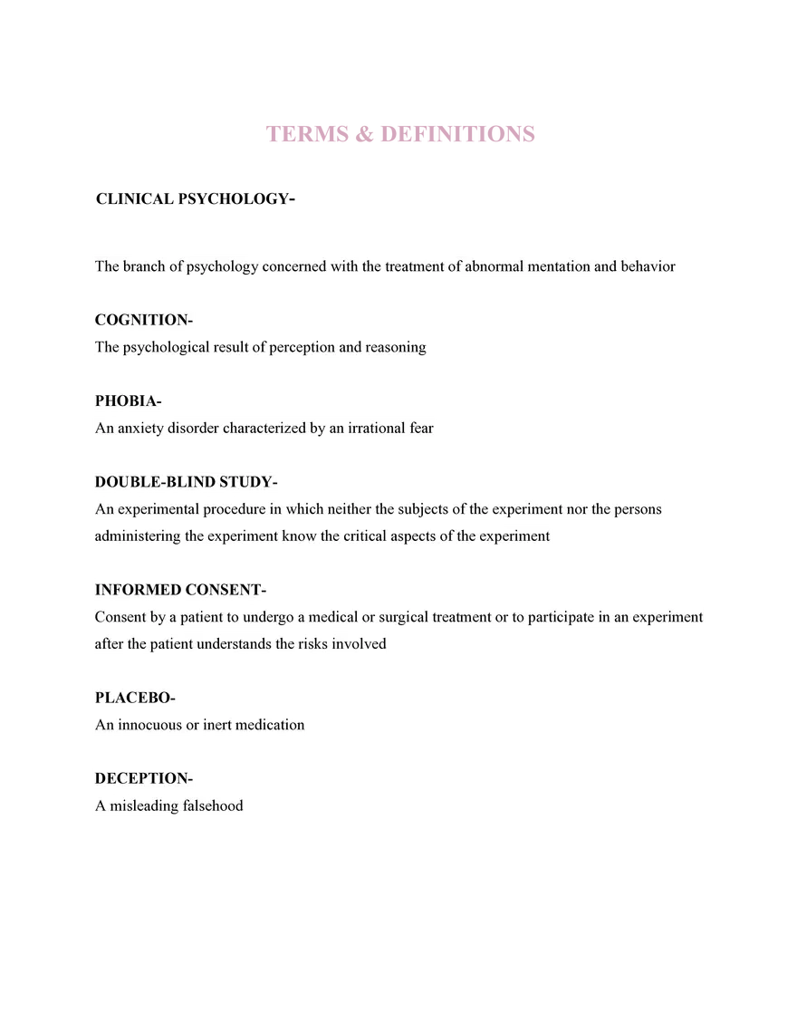 Psychology  1. Terms & Definitions - Page 1