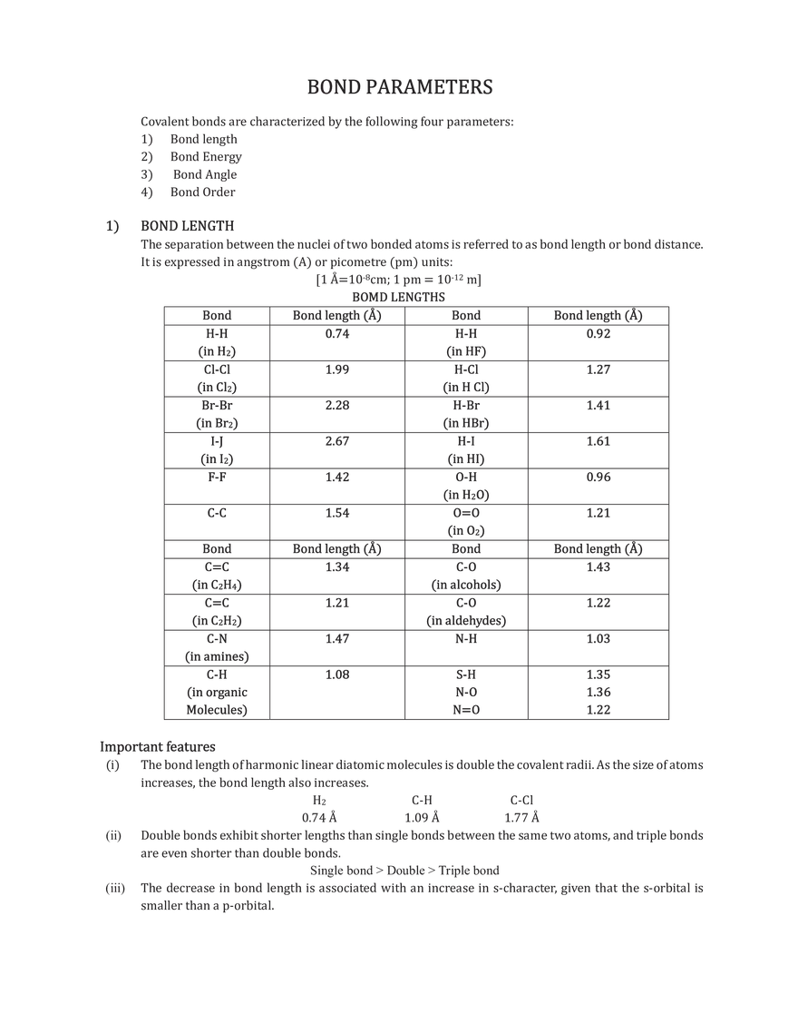 Bond Parameters Notes - Page 1