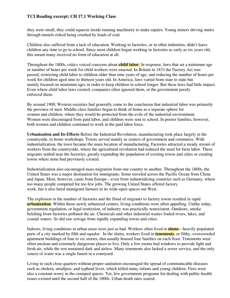 TCI Reading excerpt: CH 17.1 Working Class - Page 2