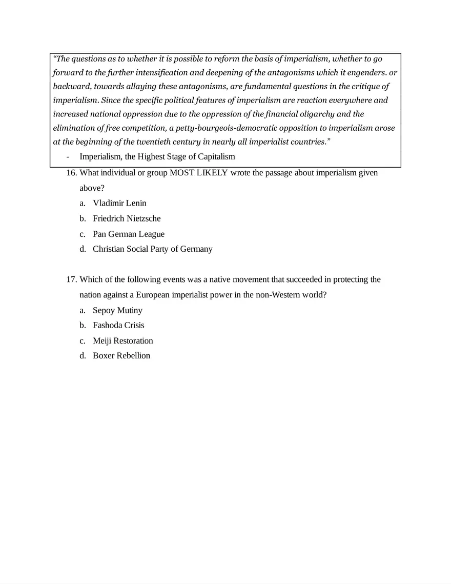 AP European History Unit 7 Quiz - Page 10