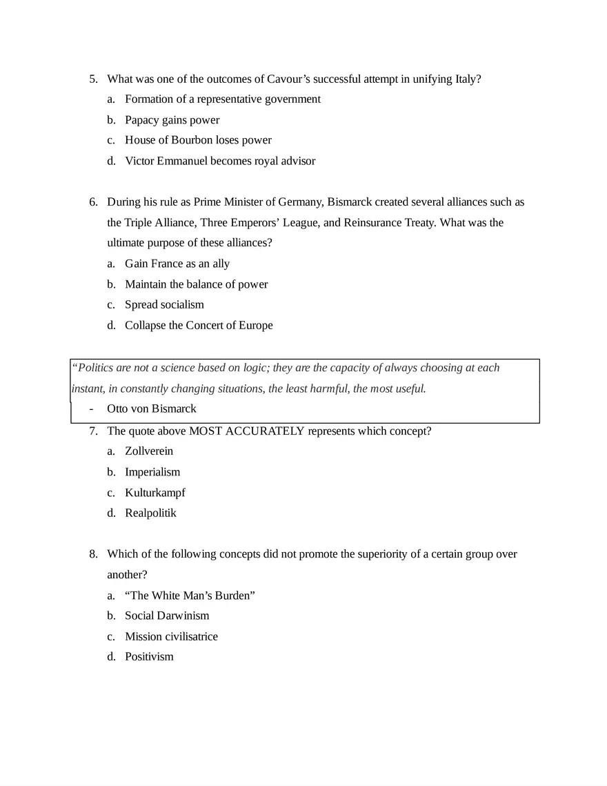 AP European History Unit 7 Quiz - Page 2