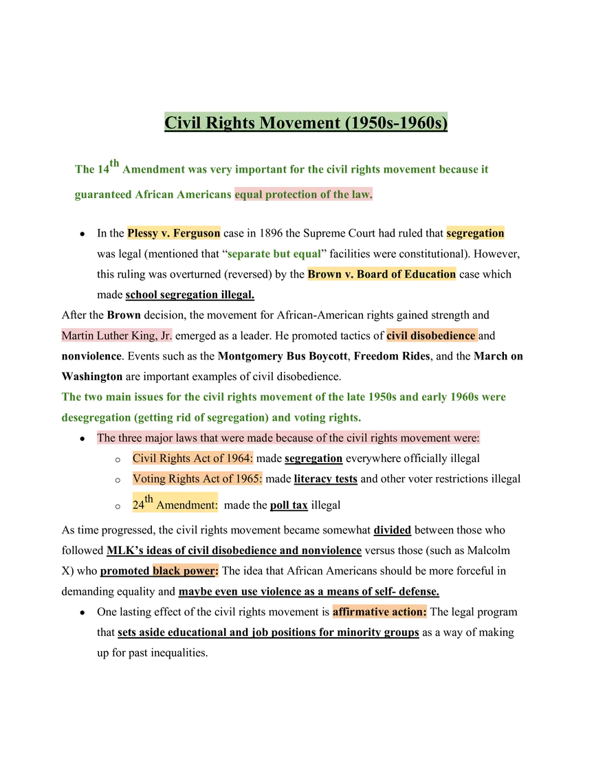 United States History Civil Rights Movement (1950s-1960s) - Page 1
