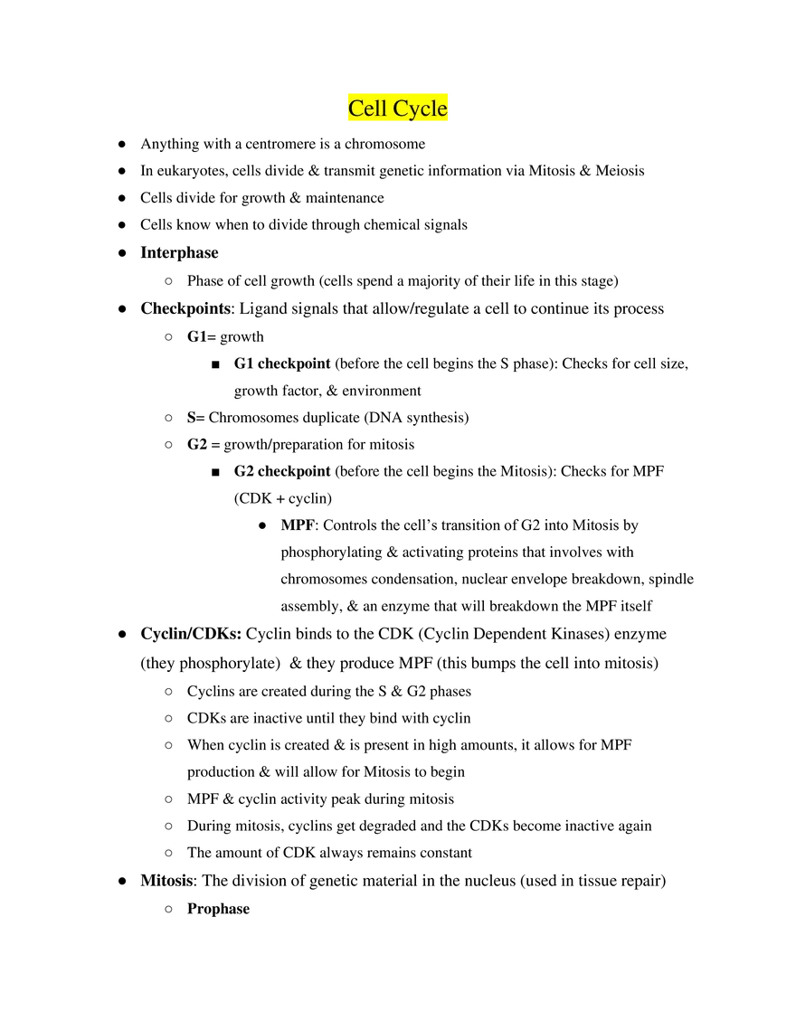 AP Biology Cell Cycle - Page 1