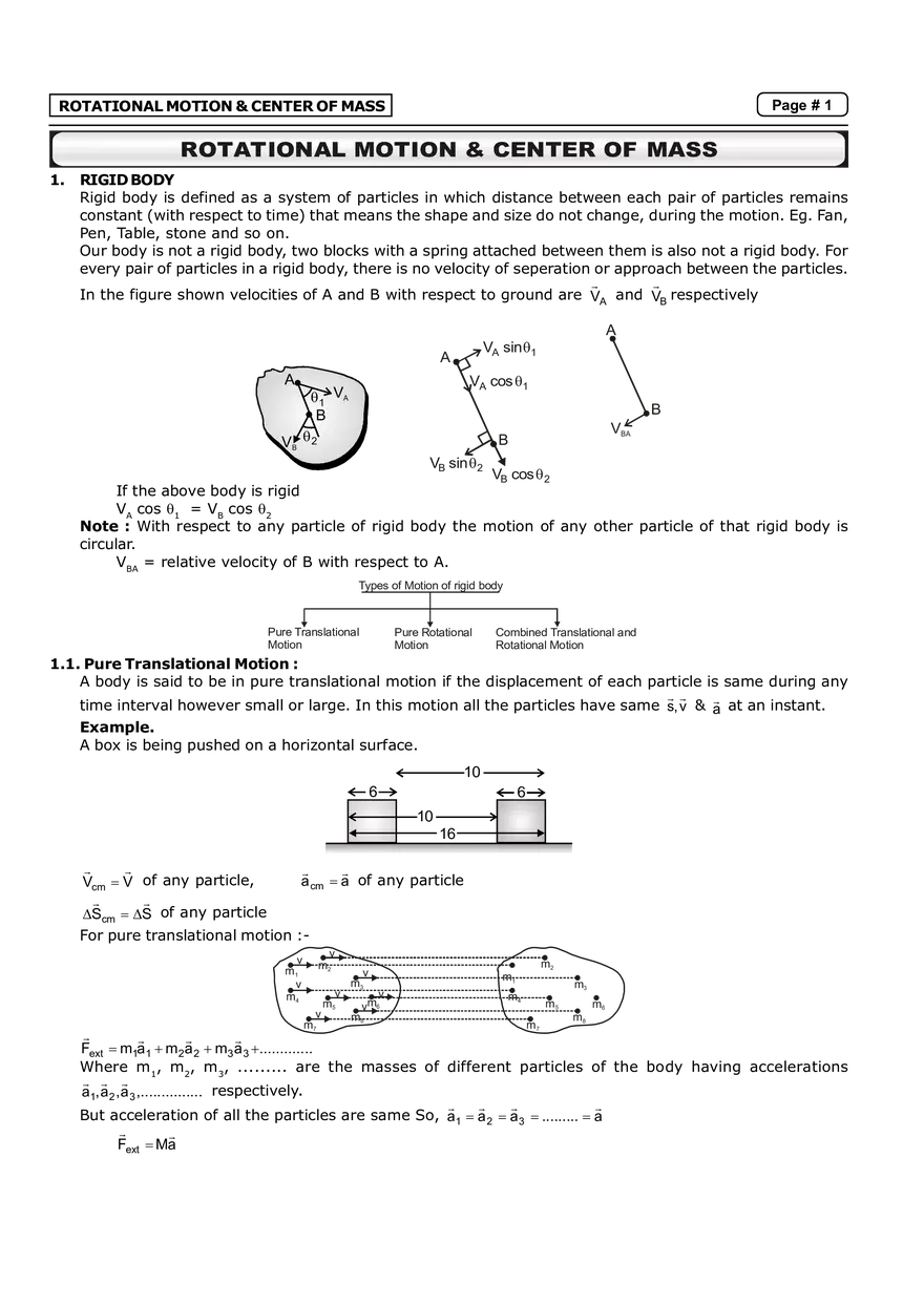 Rotational Motion & Center of Mass  Notes - Page 1