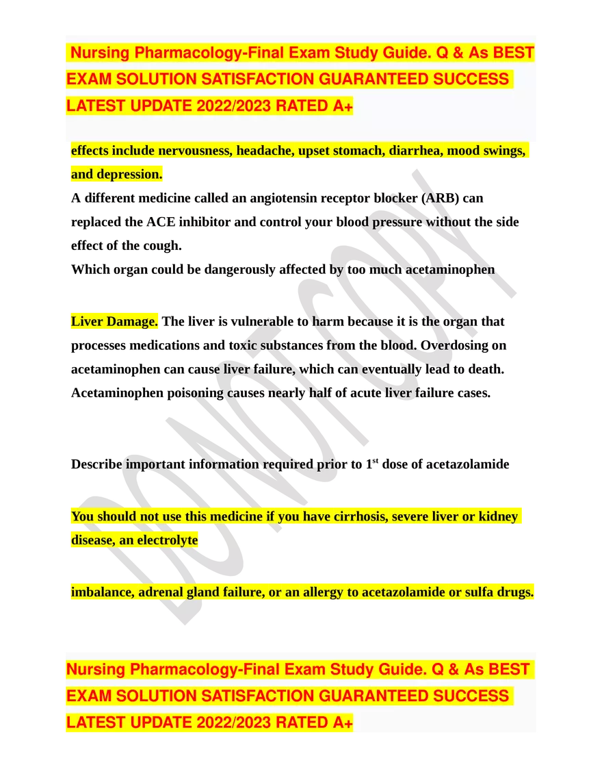 Nursing Pharmacology-Final Exam Study Guide - Page 7