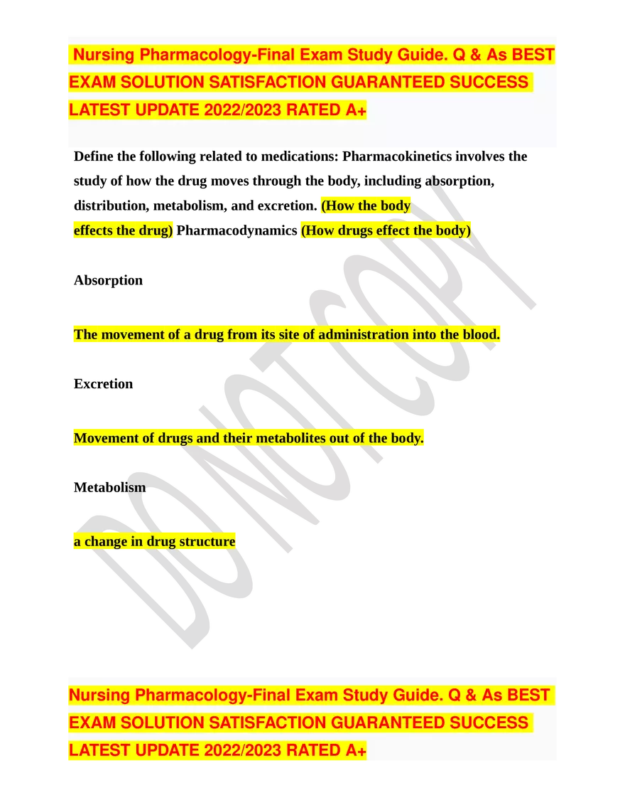 Nursing Pharmacology-Final Exam Study Guide - Page 8