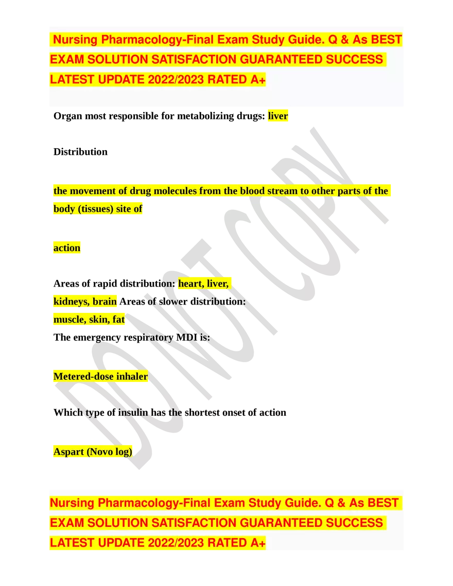 Nursing Pharmacology-Final Exam Study Guide - Page 9