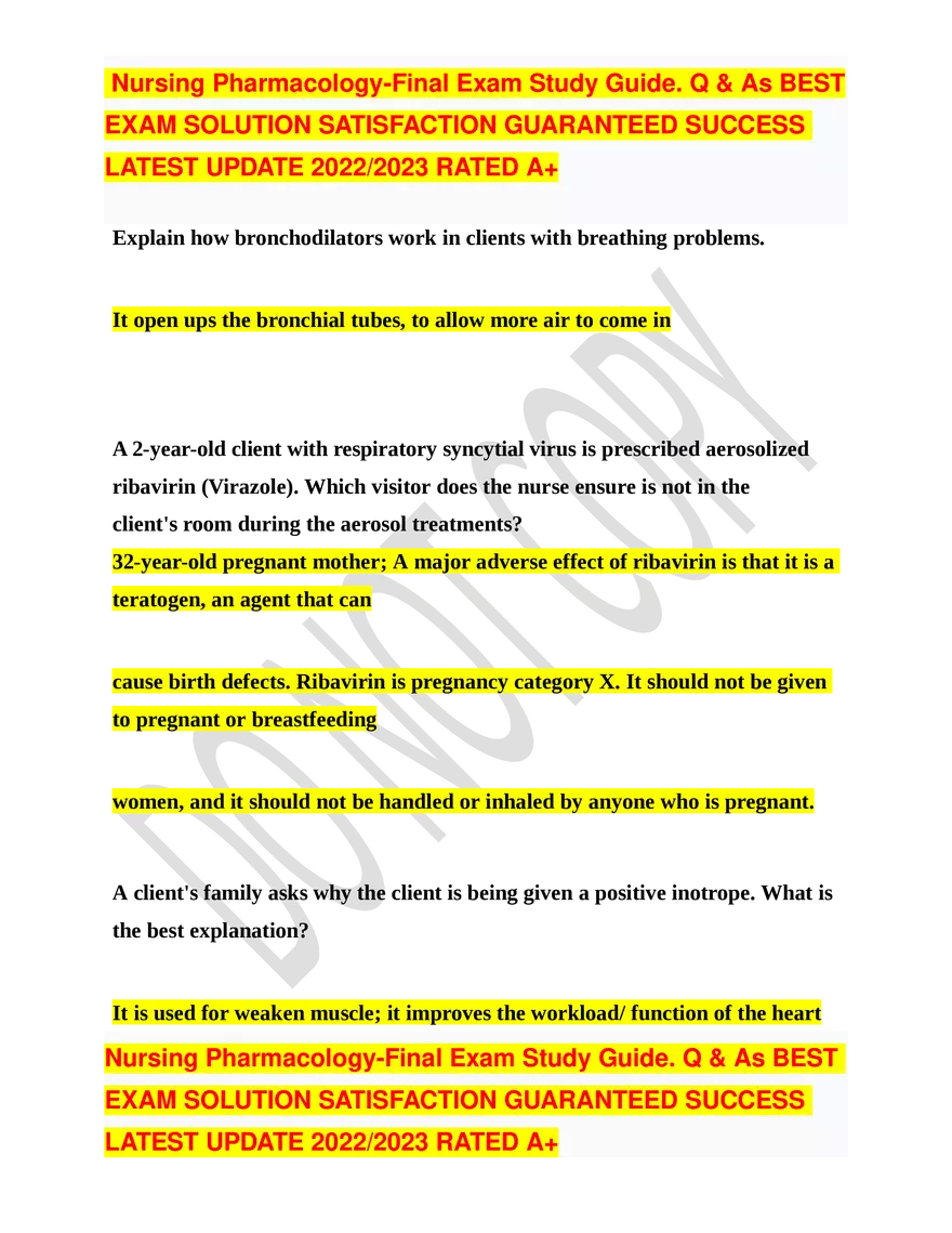 Nursing Pharmacology-Final Exam Study Guide - Page 10