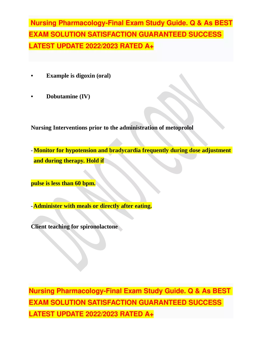 Nursing Pharmacology-Final Exam Study Guide - Page 11