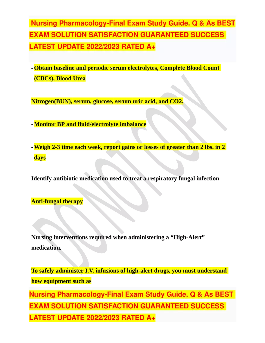 Nursing Pharmacology-Final Exam Study Guide - Page 12