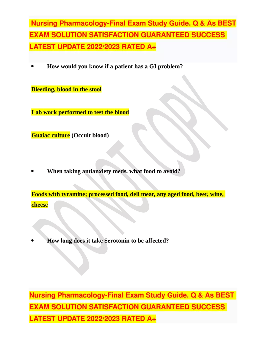 Nursing Pharmacology-Final Exam Study Guide - Page 15