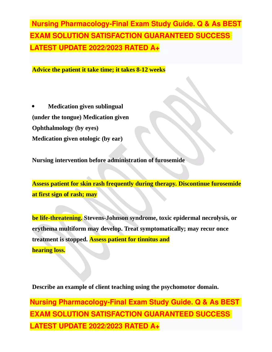 Nursing Pharmacology-Final Exam Study Guide - Page 16