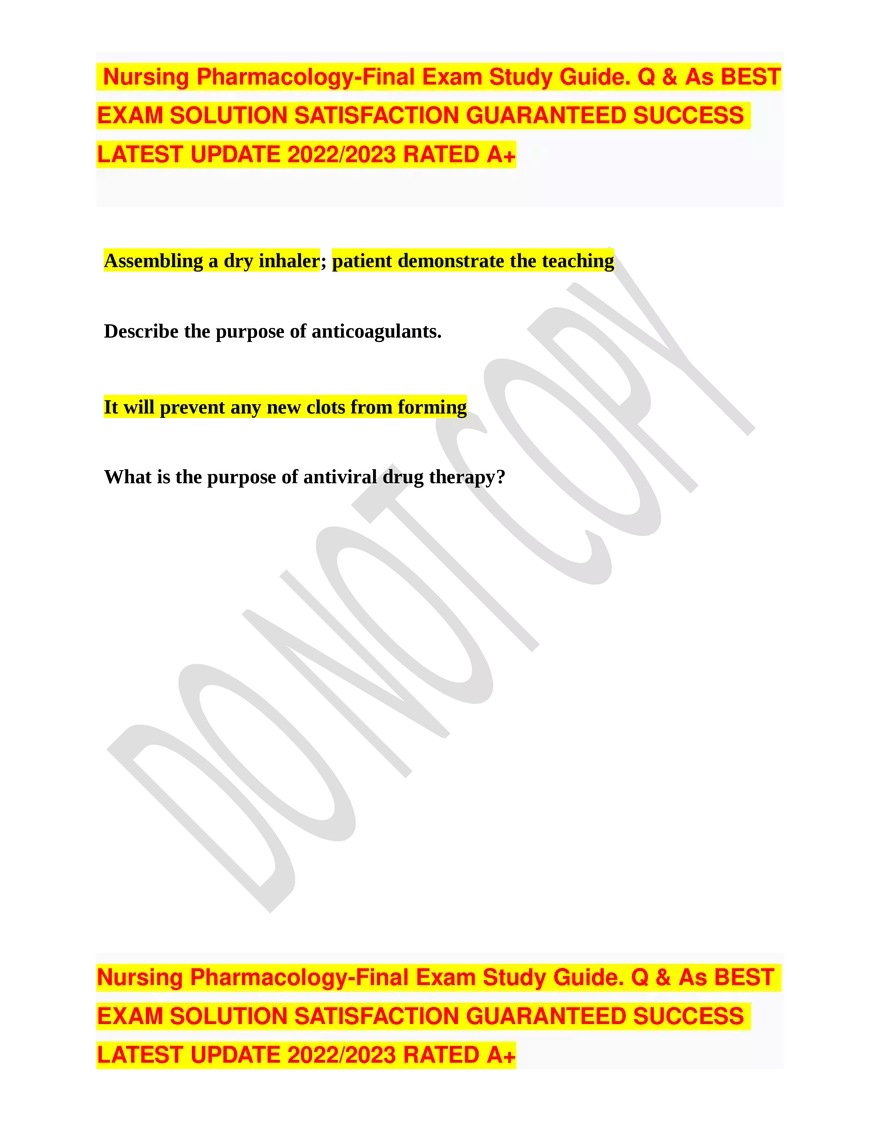 Nursing Pharmacology-Final Exam Study Guide - Page 17