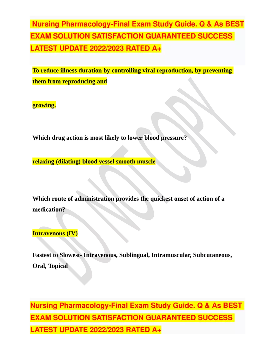 Nursing Pharmacology-Final Exam Study Guide - Page 18