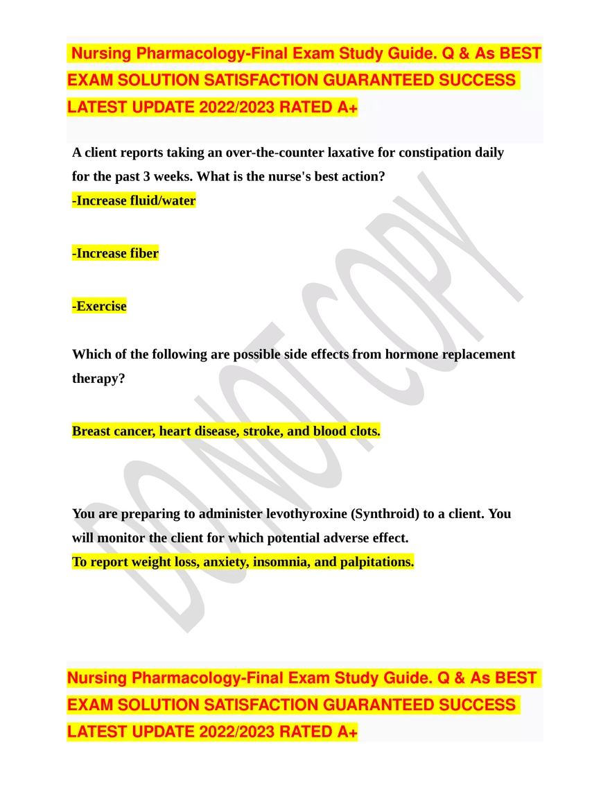 Nursing Pharmacology-Final Exam Study Guide - Page 19