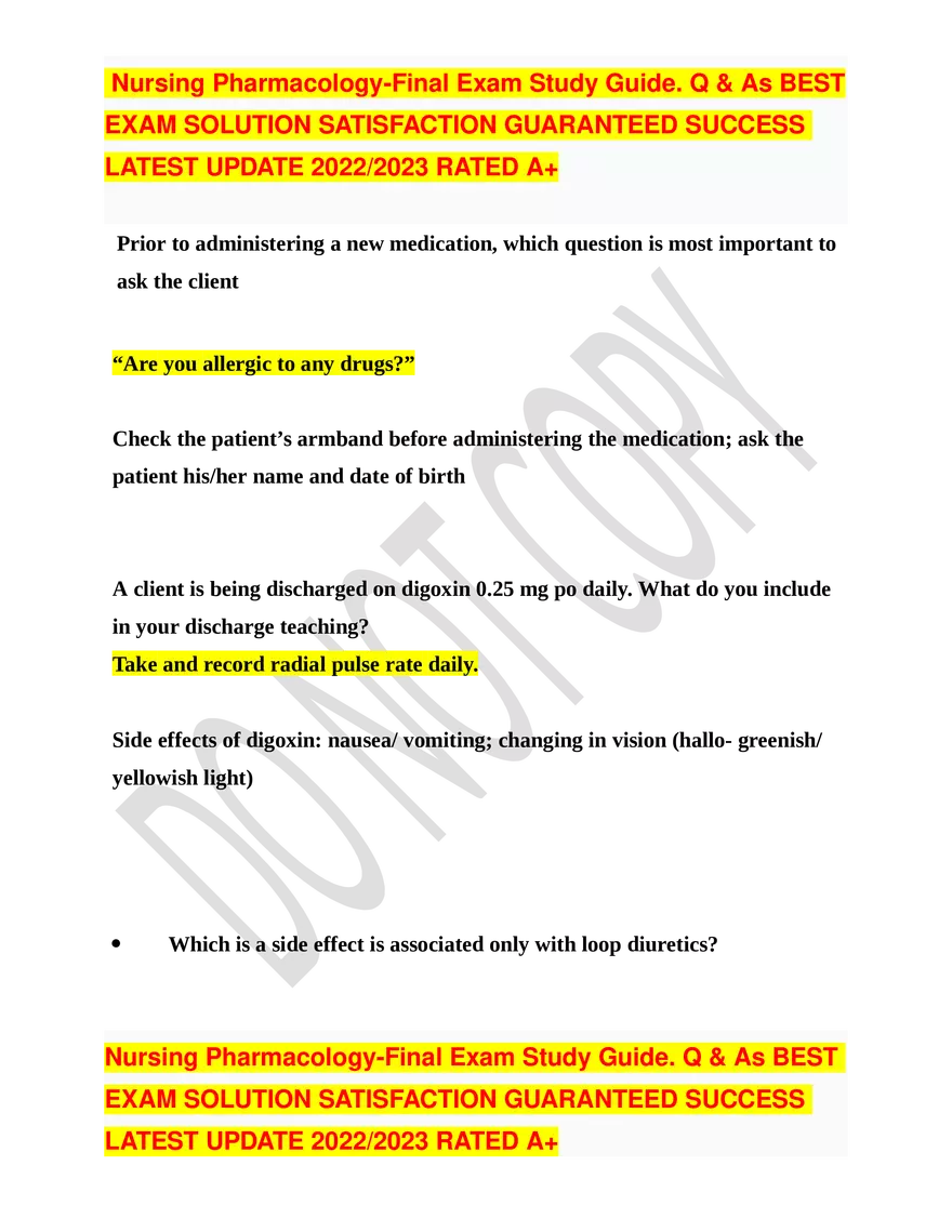 Nursing Pharmacology-Final Exam Study Guide - Page 20