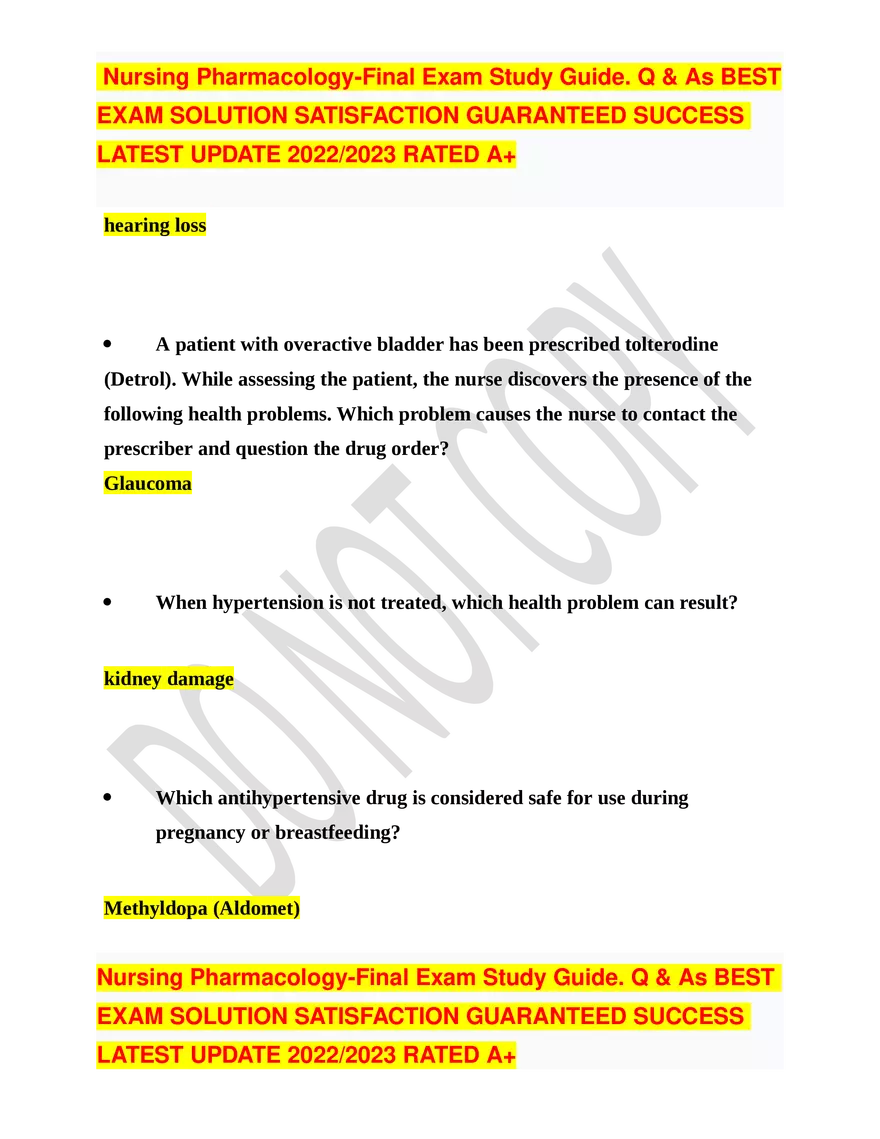 Nursing Pharmacology-Final Exam Study Guide - Page 21