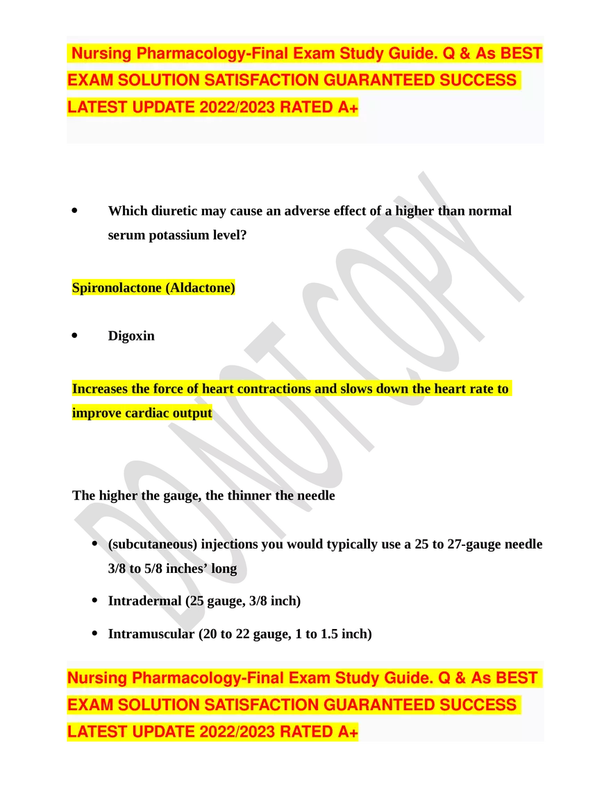 Nursing Pharmacology-Final Exam Study Guide - Page 22