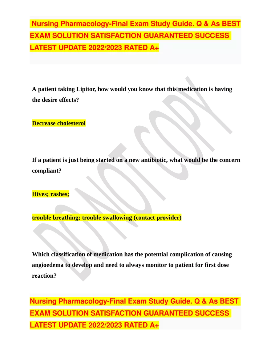 Nursing Pharmacology-Final Exam Study Guide - Page 23
