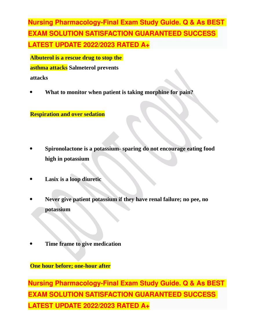 Nursing Pharmacology-Final Exam Study Guide - Page 24