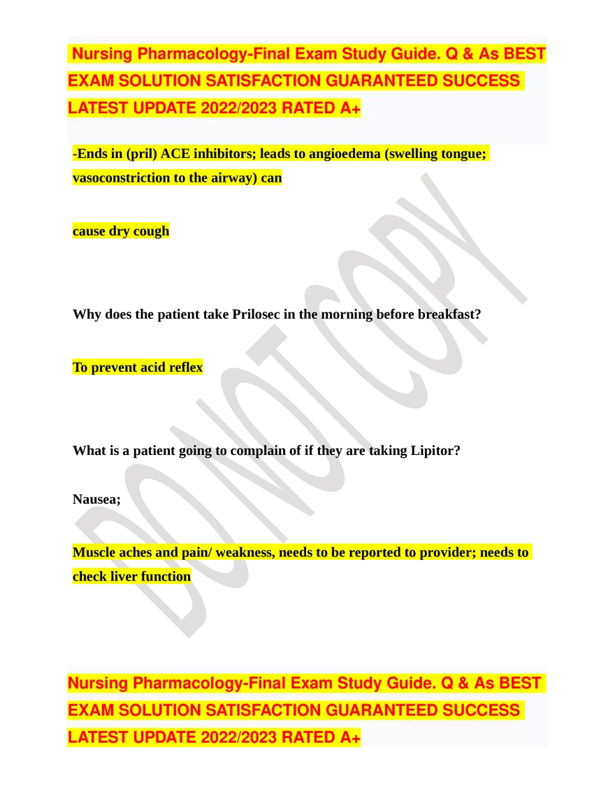 Nursing Pharmacology-Final Exam Study Guide - Page 25