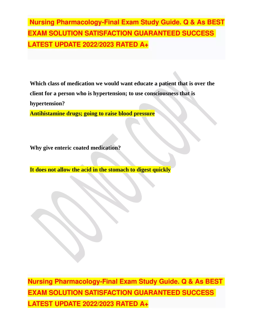 Nursing Pharmacology-Final Exam Study Guide - Page 26