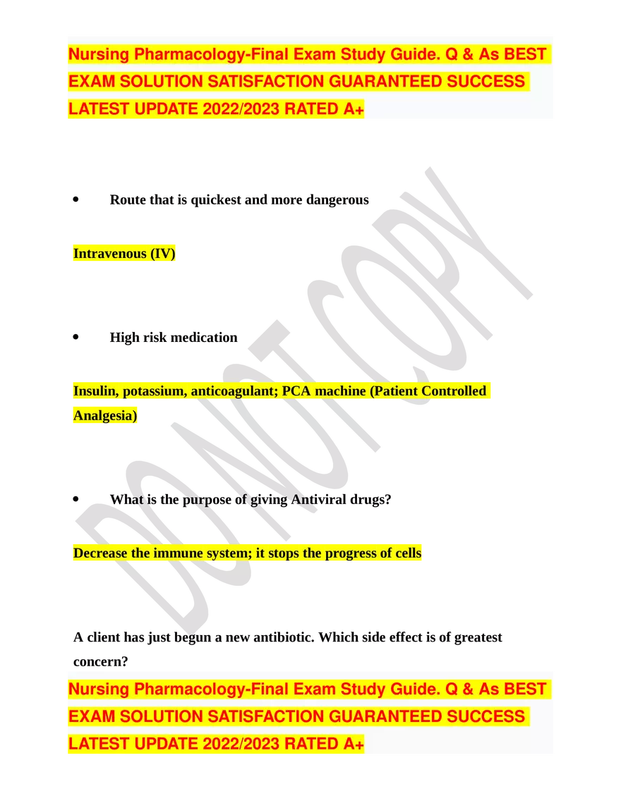 Nursing Pharmacology-Final Exam Study Guide - Page 27