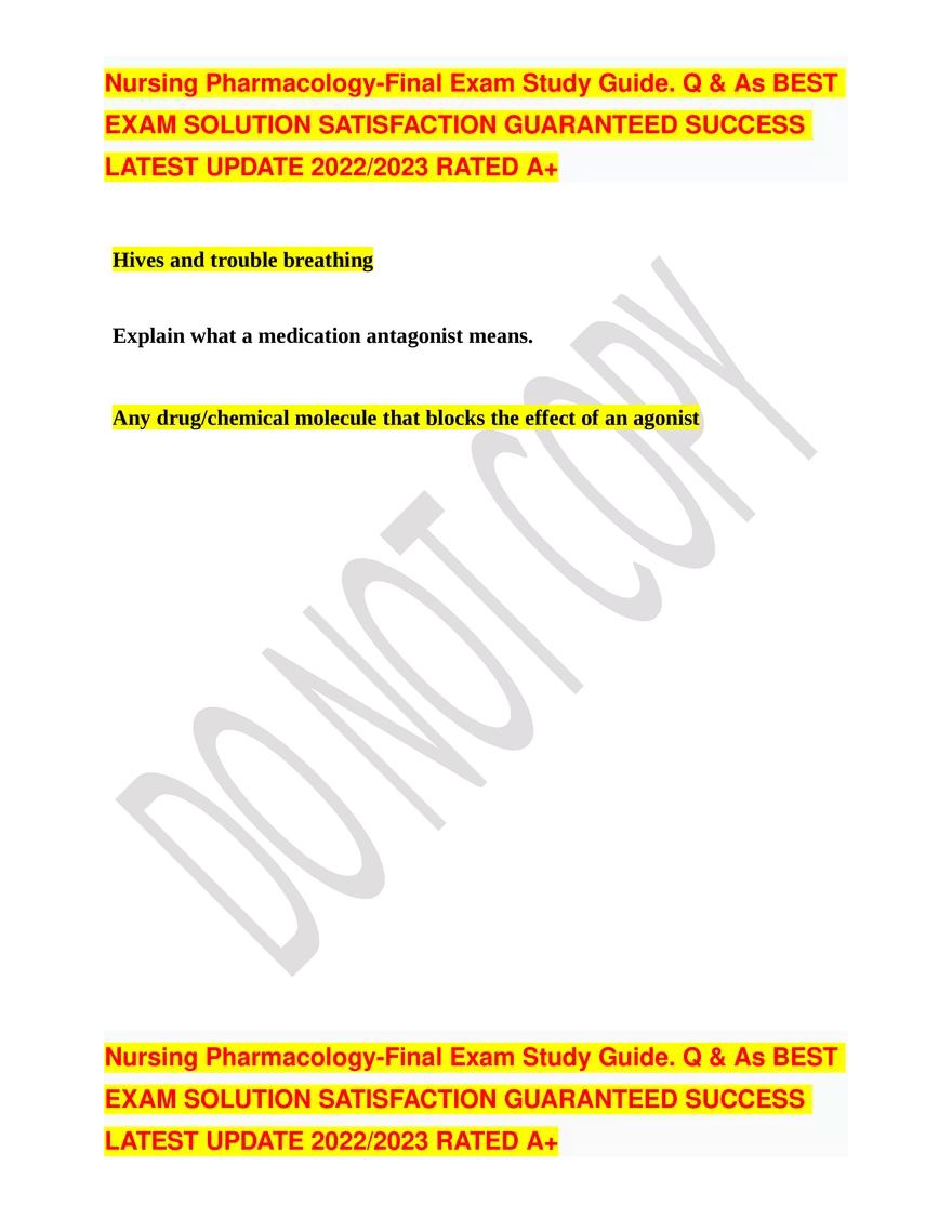 Nursing Pharmacology-Final Exam Study Guide - Page 28