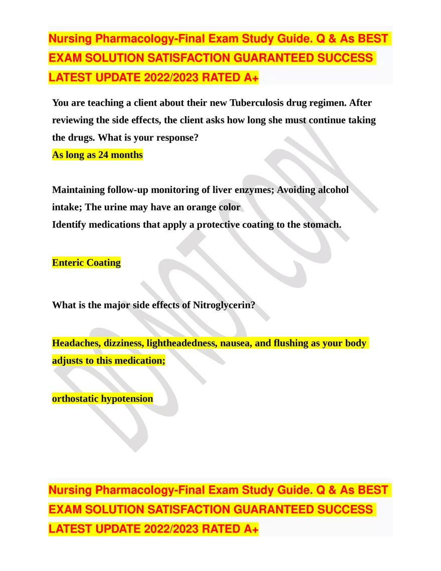 Nursing Pharmacology-Final Exam Study Guide - Page 29