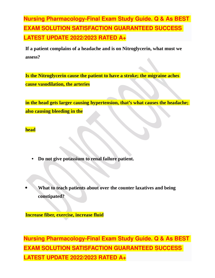 Nursing Pharmacology-Final Exam Study Guide - Page 30