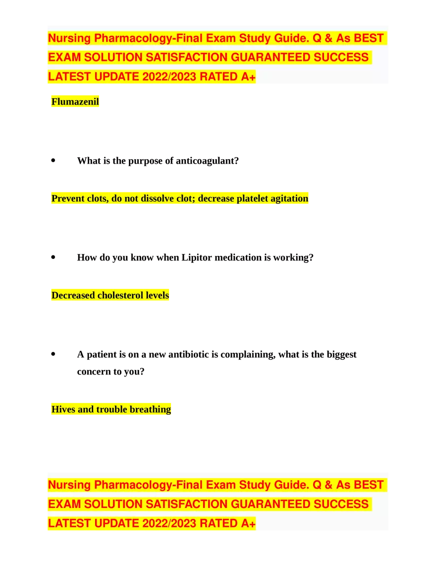Nursing Pharmacology-Final Exam Study Guide - Page 32