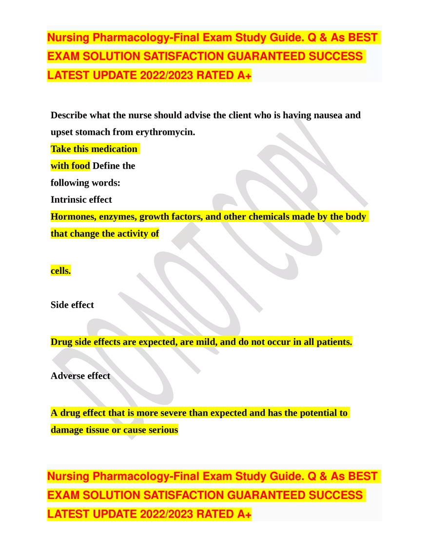 Nursing Pharmacology-Final Exam Study Guide - Page 1