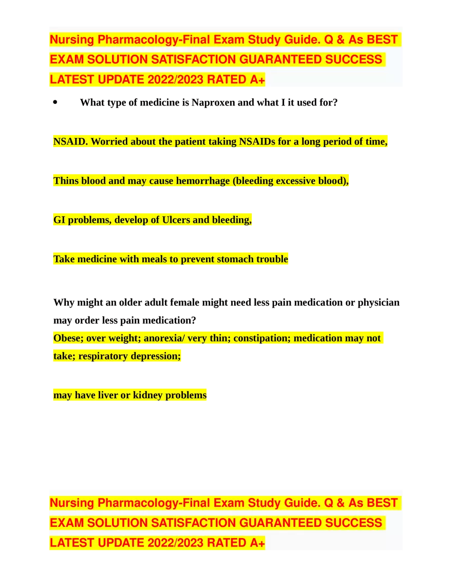 Nursing Pharmacology-Final Exam Study Guide - Page 3
