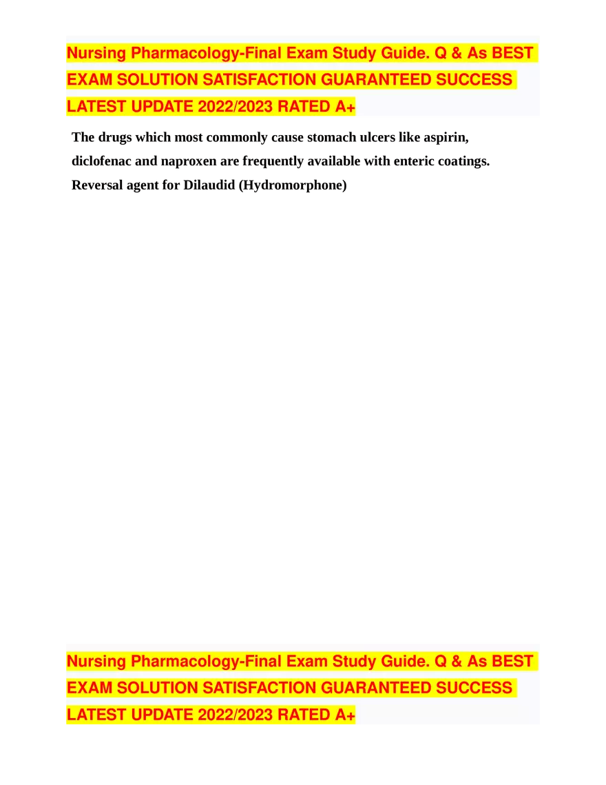 Nursing Pharmacology-Final Exam Study Guide - Page 4