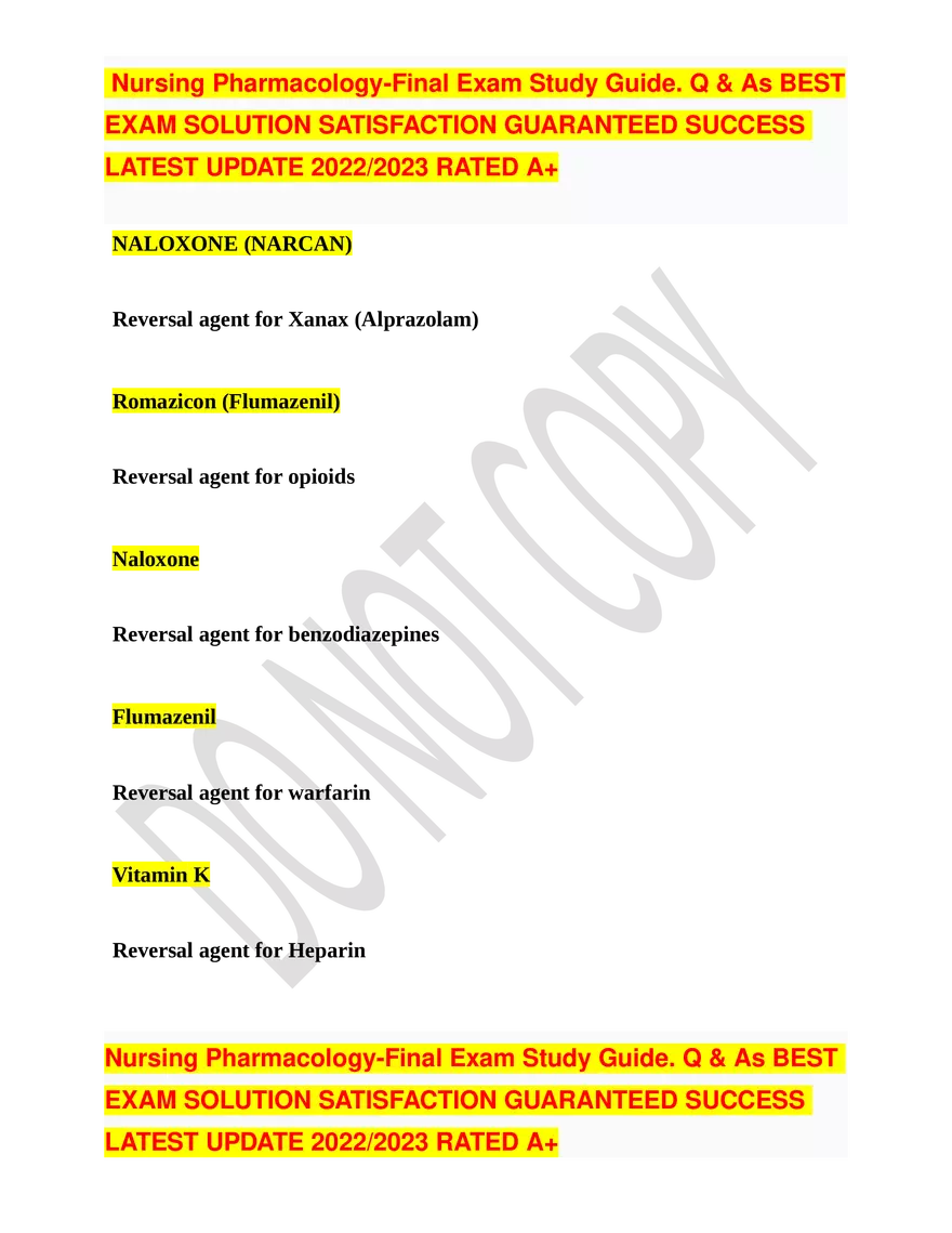 Nursing Pharmacology-Final Exam Study Guide - Page 5