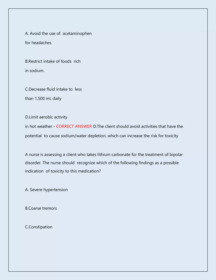 RN Pharmacology Latest 2026\2027 Actual Exam 242 Questions And Answers - Page 104