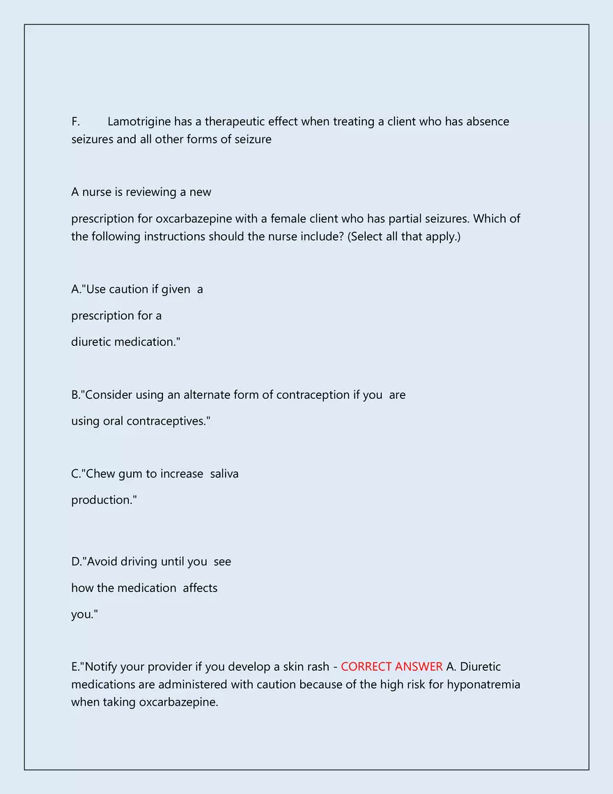 RN Pharmacology Latest 2026\2027 Actual Exam 242 Questions And Answers - Page 123